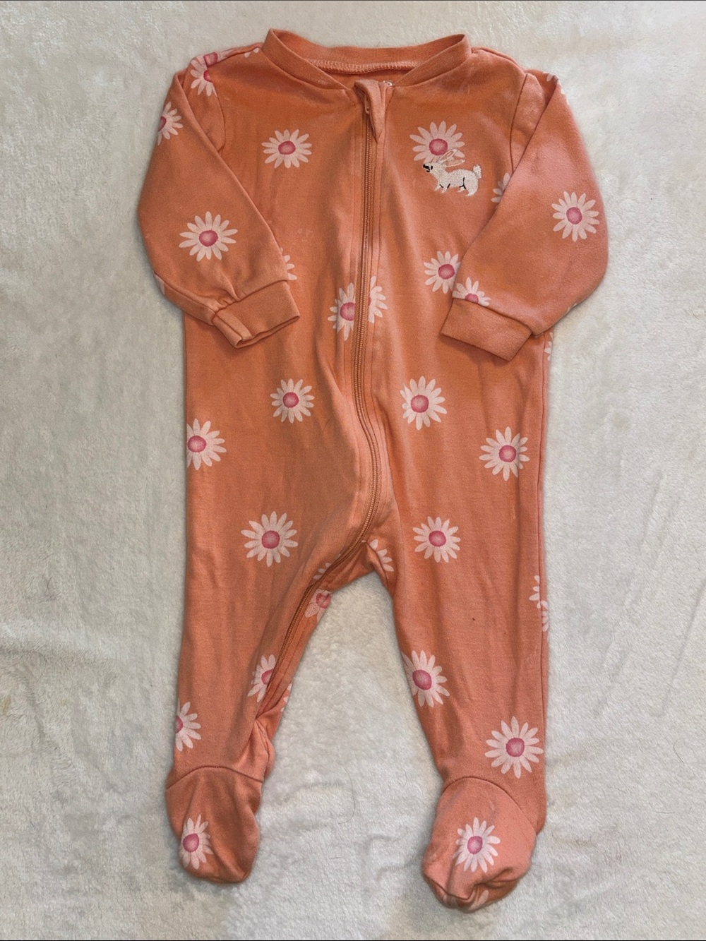 (2 for $10) PEKKLE 6 month Coral Daisy-Print Footed sleeper One-Piece baby girl